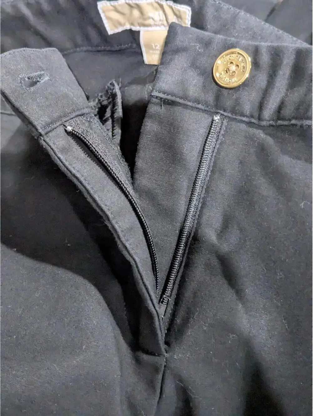 Michael Kors Women's Chino Pants Gold Zipper Pockets Black Size 12, Cotton Blend